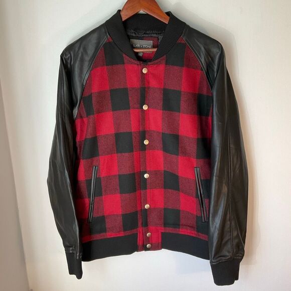 Slate & Stone Buffalo Plaid Wool and Pleather Bomber Jacket, XL  Heritage - Picture 8 of 16